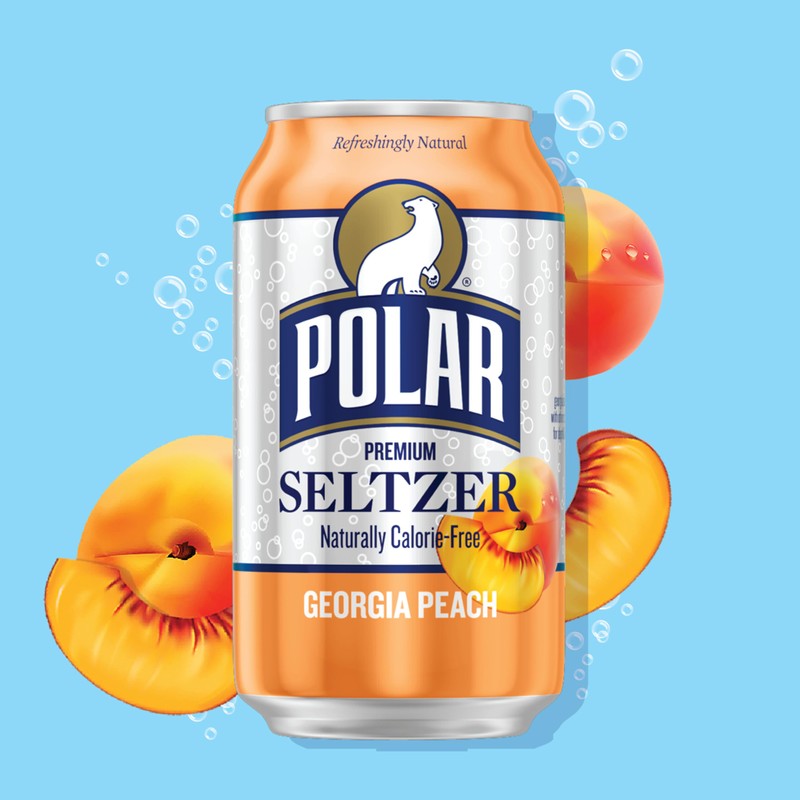 Polar Seltzer Water Georgia Peach, 12 fl oz cans, 18