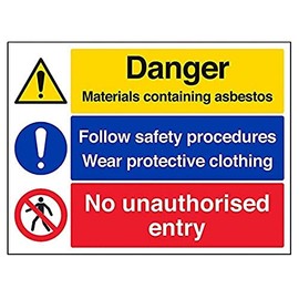 V Safety Danger Material Containing Asbestos Warning Sign - 400mm x 300mm - 1mm Rigid Plastic
