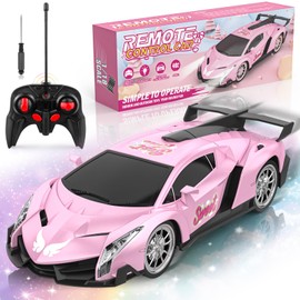 Growsland Remote Control Car for Girls, 1:18 Pink RC Cars Toys for Kids Girl Electric Vehicle Toy Car Hobby Racing Car with Lights & Controller, Birthday Gifts for Girl Boys Age 3 4 5 6 7 8 9 Year Old