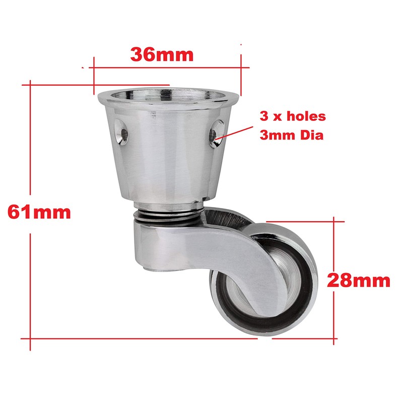 Chrome Silver - Solid Brass Castor Caster with 28mm Wheel