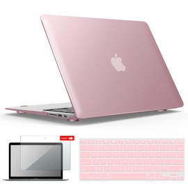 IBENZER Compatible with MacBook Air 11 Inch Case Model A1370 A1465, Soft Touch Plastic Hard Shell Case Bundle with Keyboard Cover & Screen Protector for Mac Air 11, Pink Gold, A11MPK+2A