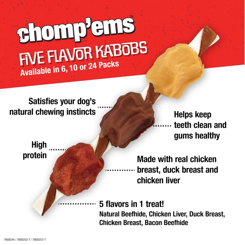 CHOMP 'EMS Five Flavor Kabobs Dog Treats - Beefhide Chewstick