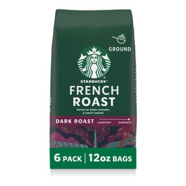 Starbucks Ground Coffee, Dark Roast Hot or Iced Coffee, French Roast, Six 12 oz Bags​