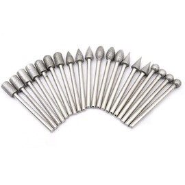 Kimlonton 20 Piece Set Electroplated Diamond Bits with Shaft 0.1 inch (3 mm) Shaft Diamond Bar Grinding Tool for Polishing Finishing Grinding Bits Mini Router Bit Router Bit