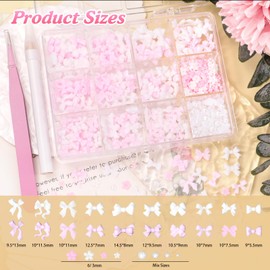 Pink White Bow Nail Charms Kit, 3D Bows Bow Tie Nail Art Charm Flowers Resin Nails Charms Flatback White Pearls, Mixed Bows Bowknots Charm for Acrylic Nails Art DIY Accessories