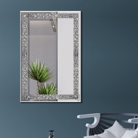 Ruomeng Wall Mirror Rectangular Crystal Crush Diamond Mirror for Home Decoration Accent Mirror for Bathroom, Entryway and Bedroom, 24" x 36"