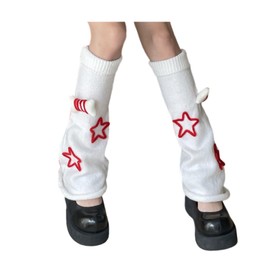 srdmuph Grunge Leg Warmers Socks Fairy Grunge Cloth High Knee Long Boot Knit Socks Star Pattern Bone Accessories Punk Y2K Women (White, One size)