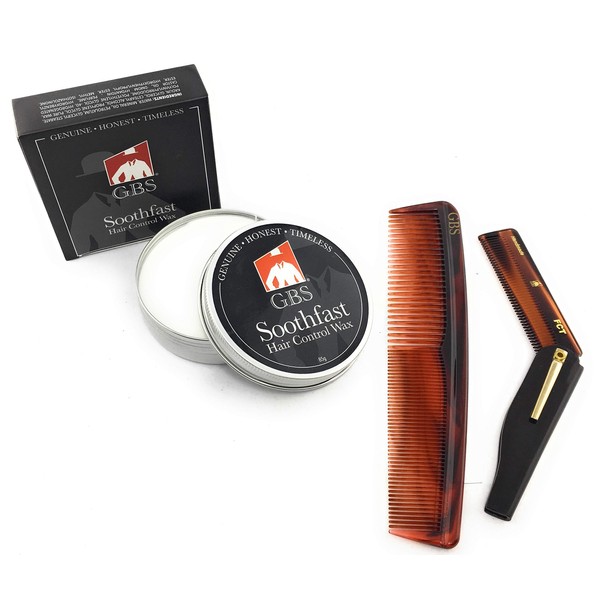 G.B.S Men's All-Natural Hair & Mustache Styling Wax Clay 3oz, Folding Comb 7" Dressing Combs. All Purpose Grooming Wax for Strong Hold Smooth & Shine Hair Styling Men Pocket Coarse