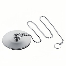 AUNMAS Tapón de Acero Inoxidable y Goma para Fregadero de Cocina y Bañera, con Cadena, Plateado