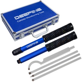 DEEFIINE Carbide Tip Wood Lathe Turning Tool Kit, Lathe Roughing and Finishing Hollow Tool Interchangeable Aluminum Alloy Handle with Diamond Round Square Carbide Inserts (Soft handle)