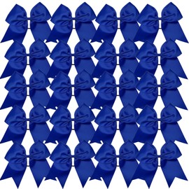 Cheerleader Bows 8 Inch 20 pcs Ponytail Holder Cheerleading Bows Hair Tie (Royal Blue)
