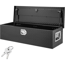 VEVOR Heavy Duty Aluminum Truck Bed Tool Box, Diamond Plate Tool Box with Side Handle and Lock Keys, Storage Tool Box Chest Box Organizer for Pickup, Truck Bed, RV, Trailer, 39"x13"x10", Black