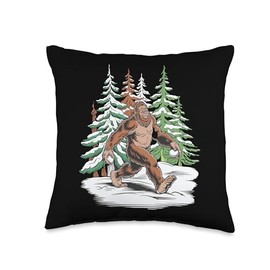 Bigfoot Snowball Fight for Outdoor Fun Throw Pillow