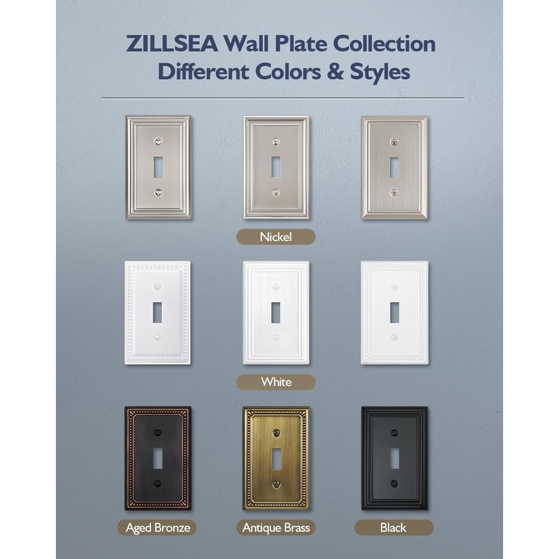 ZILLSEA 4-Pack Brushed Nickel Light Switch Covers, Durable Metal Toggle
