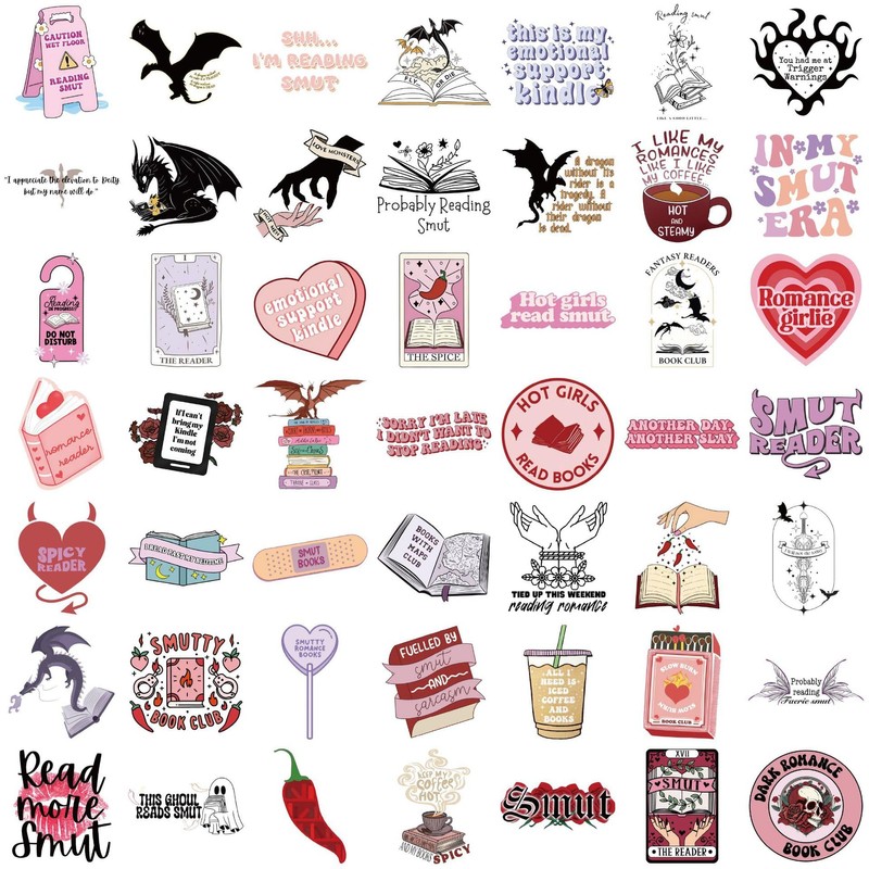 50 Pcs Bookish Smutty Stickers Set Fun, Sassy Quotes and