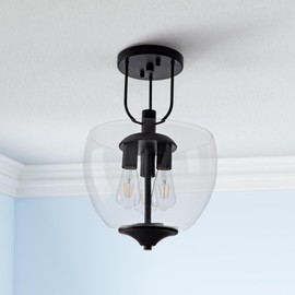 BOJUE Semi Flush Mount Ceiling Light Fixture 13.77 Inch, Black Entryway Light Fixture with Clear Glass Shade, Ceiling Light Fixtures for Hallway Industrial Dining Room Bathroom