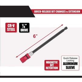 1/4 Hex Extension, Magnetic Extension Stable Tight Connection Quick Release Bit Extension Set with 150mm,300mm Extension Rod, Hex Shank Drill Bits
