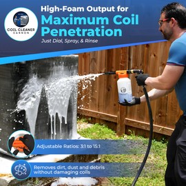 AKY PRO Coil Cleaner Cannon Sprayer, 2 Quart Bottle for A/C & Refrigeration Coils, Air Conditioner Coils, Adjustable Dilution Ratios, Compatible with All Coil Cleaners Solutions, Bonus Nitrile Gloves
