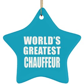 Designsify Gifts, World's Greatest Chauffeur, Star Ornament Turquoise Xmas Tree Hanging Decoration, for Birthday Anniversary Parents Mothers Day Fathers Day Party, to Men Women Him Her Friend Mom Dad