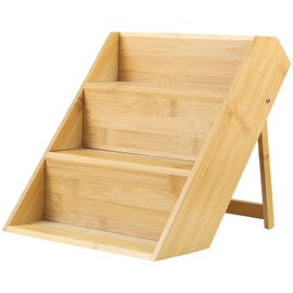 3 Tiers Wooden Spice Organizer, Kitchen Countertop Spice Jar Rack, Wood Shelf Seasoning Rack with Foldable Bracket, Cupboard Drawer Spice Holder, Tiered Wooden Storage Rack for Cosmetic Figures