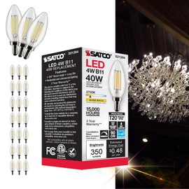 Satco S21264-4 Watt B11 LED Candelabra Bulb, Clear, 90 CRI, 2700K, 120 Volt (24 Pack)