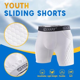 iHappy Boys Sliding Shorts with Soft Protective Athletic Cup, Youth Padded Slider for Baseball, Football, Lacrosse (White, Large)