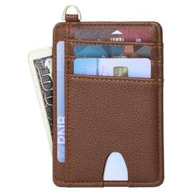 Badiya Slim Minimalist Front Pocket Wallet RFID Blocking Credit Card Holder Compact Card Case with ID Window for Women & Men, 2-Lychee-Brown, slim, Minimalist