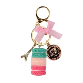 Flylin Pack of 2 Macaron Keyrings, Colourful Alloy Keyrings, Cute Alloy with Eiffel Tower Keychain, Car Pendant Decoration for Home, Children, for Party, Christmas, pink, S
