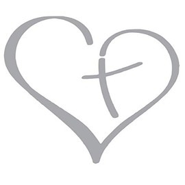 Heart Cross Vinyl Sticker Decals (Pack of 2) for Car Bumper Window Laptop Tablet Phone (6" x 5", Silver)