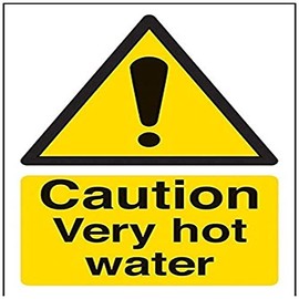 V Safety 62007AG-R Caution Very Hot Water Sign - Portrait - 100mm x 150mm - 1mm Rigid Plastic, Black/Yellow