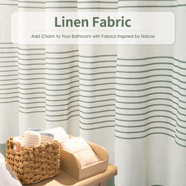 SHENGJUN - Cortina de ducha con aspecto de lino verde, estilo rústico bohemio para decoración de baño, tela impermeable y resistente a las arrugas, 72 x 84 pulgadas con 12 ganchos