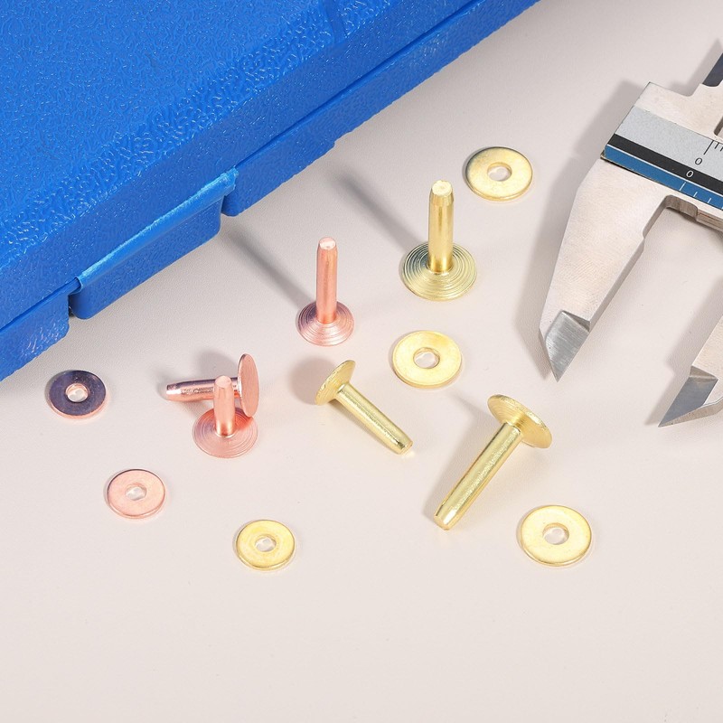 sourcing map 50 Set Copper Rivets and Burrs, 10x3.3x14mm Solid