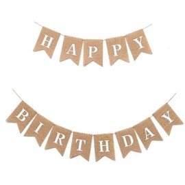Happy Birthday Hessian Banner, Happy Birthday Garland Banner Birthday Decoration Made of Paper Card for Birthday Party Decoration (White)