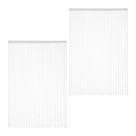 Relaxdays String Curtain Set of 2, Shortenable String Curtains with Rod Tunnel, 145 x 245 cm, Door Curtain & Room Divider, White