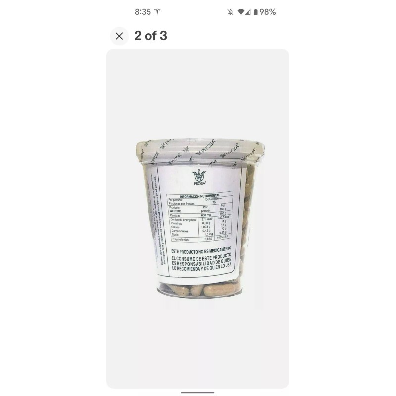 Prosa Wereke Capsulas Prosa Natural Huereque 150 Capsules Wereque