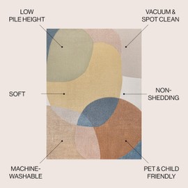 JONATHAN Y WSH307A-4 Pebble Geometric Kids & Novelty Machine-Washable Area Rug, Coastal, Contemporary, Modern, Minimalist, Transitional for Living Room, Dining Room, Bedroom, Kitchen, Multi, 4 X 6