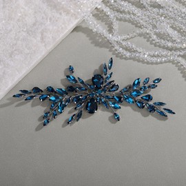 Rumtock Blue Crystal Side Headpiece Updo Hair Piece for Wedding Brides Bridesmaid Vintage Hair Jewelry (Lake)