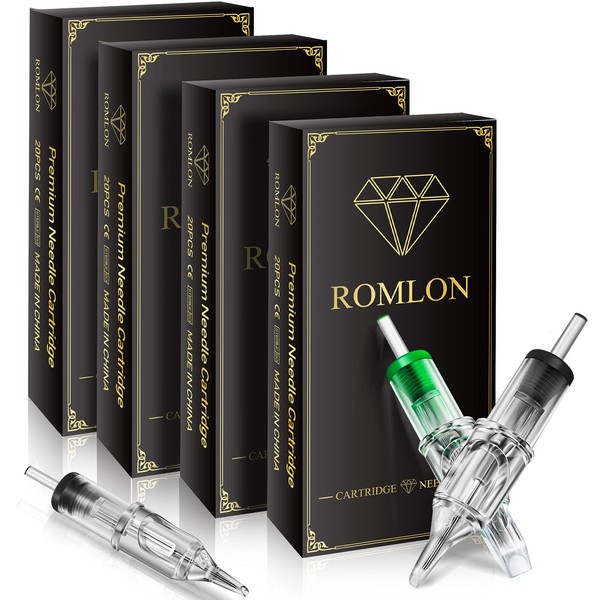 Romlon Tattoo Cartridge Needles 80PCS Professional Disposable Mixed Tattoo Needle Cartridges 3RL 5RL 7RL 9RL 5M1 7M1 9M1 11M1 Size for Tattoo Machine, Tattoo Kits, Tattoo Supplies