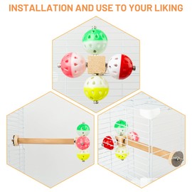Bird Toy with Rotating Balls, Natural Wood Perch for Bird Cages, Colorful Fun Toy for Budgerigar, Parakeet, Conure, Cockatiel, Mynah, Love Birds, Finches