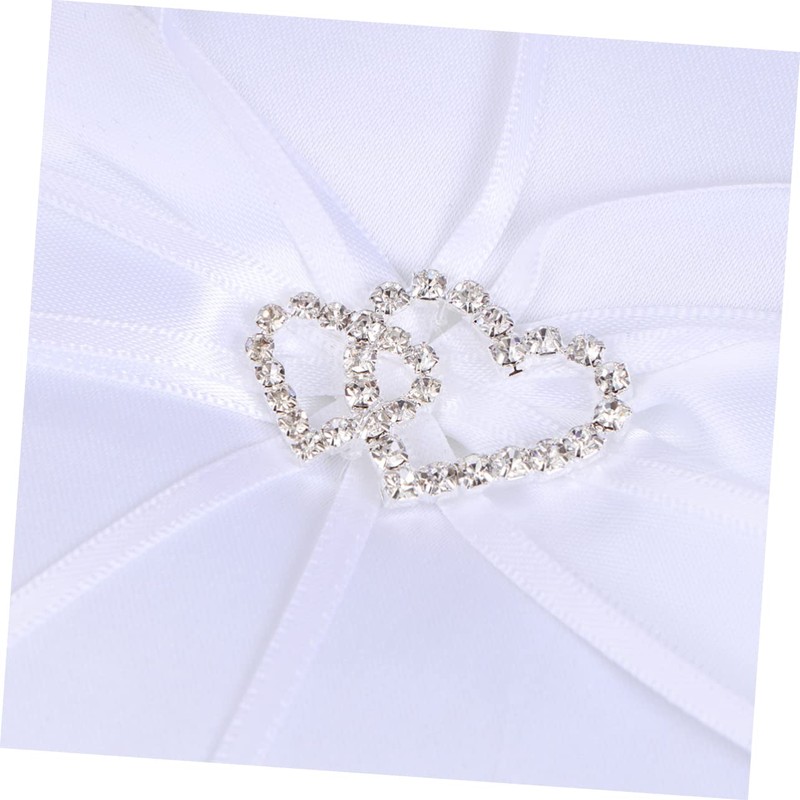 SHOWERORO Ceremony: 20x20cm Satin Ring Pillow Double Heart Buckle Wedding