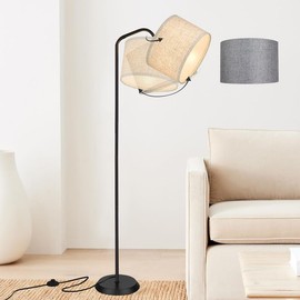 ELYONA LED Floor Lamp with 3 Color Temperatures, Modern Reading Standing lamp with Blue Linen Adjustable Hanging lampshade, Tall Pole Metal Lamp with 9W Bulb for Bedroom, Living Room, Office