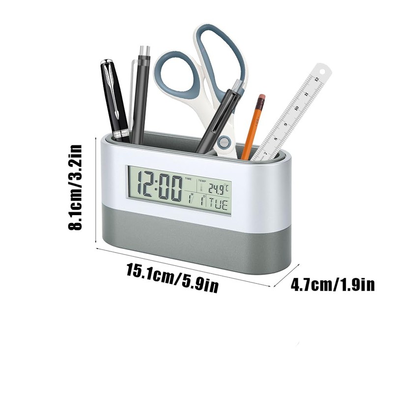 Tiiyee Pen Holder for Desk, Multi Functional LCD Digital Alarm