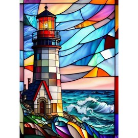 DAERLE 5D Lighthouse Diamond Painting Kits for Adults Kids, Stained Glass Window Diamond Art Full Drill Kits, DIY Diamond Pictures Kits for Home Office Wall Decoration 30x40cm