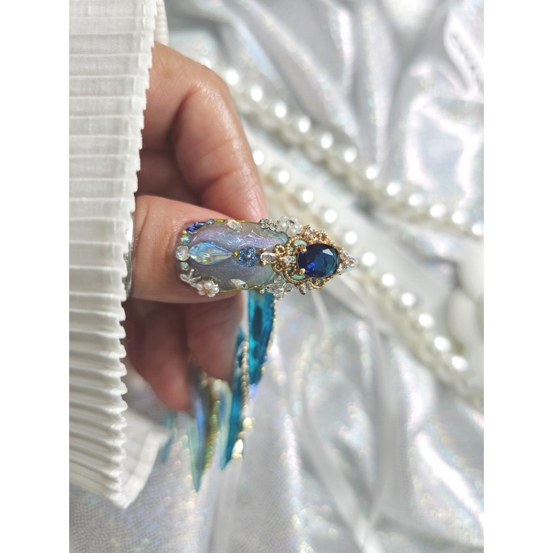 ❣️ Brilliant blue sapphire handmade nail tips ✨ - Long