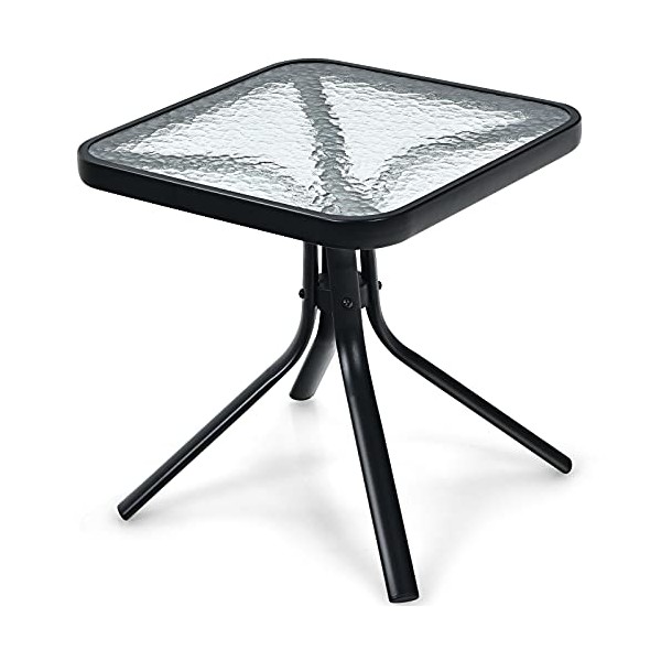 Tangkula Outdoor Bistro Table, Patio Side Table with Tempered Glass