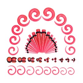 YOFANST 14G-00G 54pcs Acrylic Ear Stretching Kit Ear Tapers Plugs Spiral Gages Set Pink Glitter