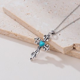 Reaii Natural Turquoise Cross Pendant Necklace for Women 925 Sterling Silver Genuine Turquoise Jewelry Gifts 149088