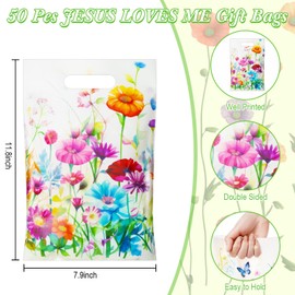 Epakh 100 Pcs Wildflower Gift Bags Bulk Plastic Goody Bags with Handles Wildflower Treat Bags Floral Butterfly Candy Gift Bag for Baby Shower Spring Summer Floral Birthday Party Supplies