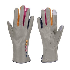 Vera Tucci TIFFANY G01 Leather Multi Colour Button & Fingers Glove (LXL, LIGHT GREY)