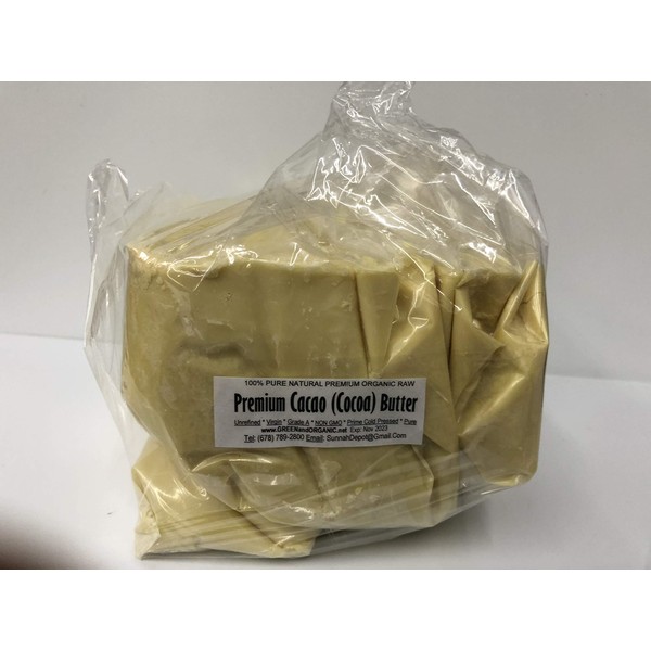 5Lbs / 2.27Kg/ 80 Oz Raw CACAO/COCOA BUTTER Organic Unrefined Natural 100% Pure Prime Cold Pressed Virgin Fresh by GREENandORGANIC
